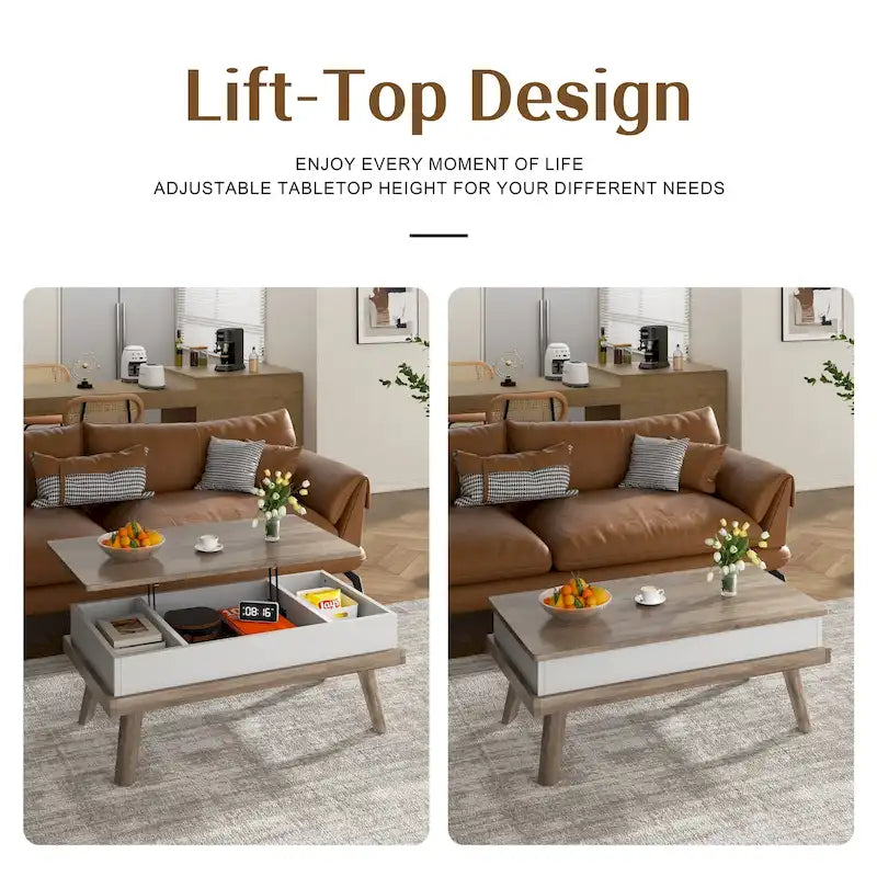 Table basse en bois avec compartiment de rangement caché