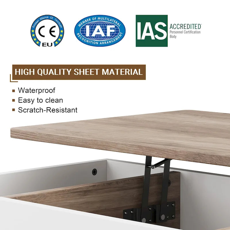 Table basse en bois avec compartiment de rangement caché