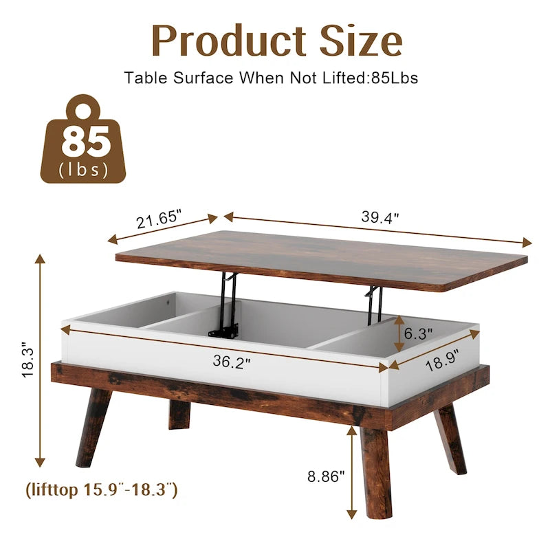 Table basse en bois avec compartiment de rangement caché