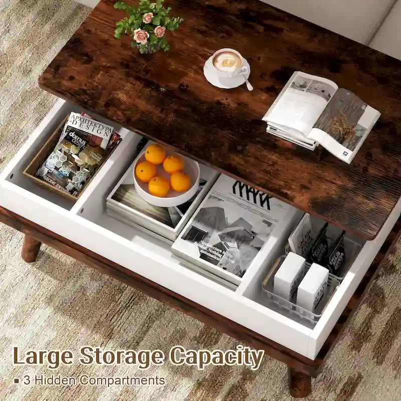 Table basse en bois avec compartiment de rangement caché