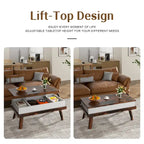 Table basse en bois avec compartiment de rangement caché