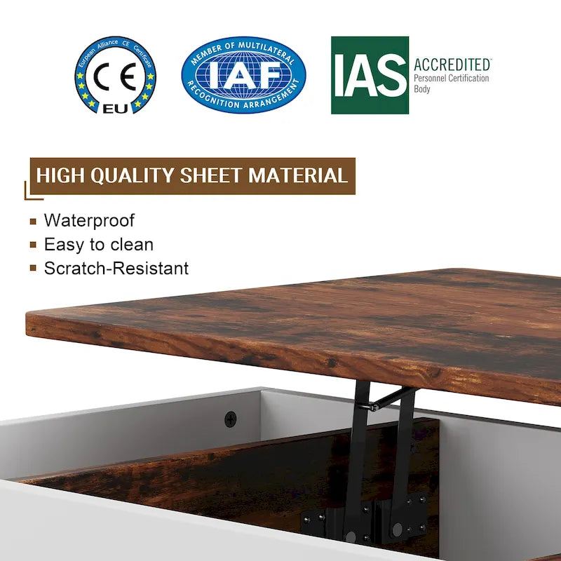 Table basse en bois avec compartiment de rangement caché