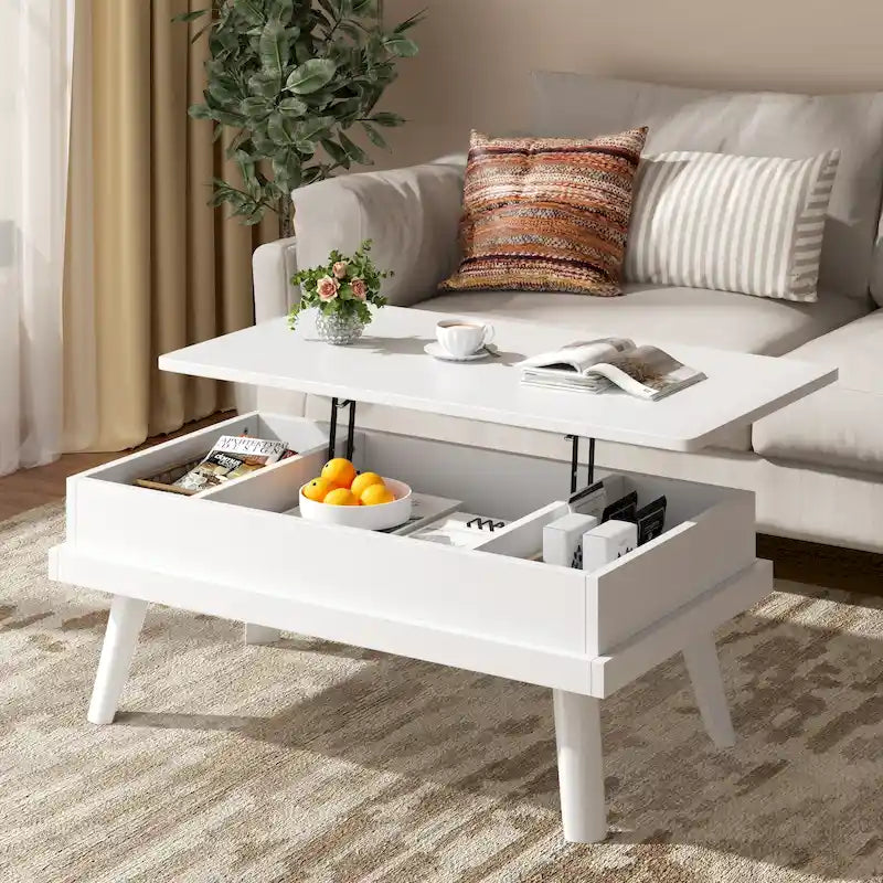 Table basse en bois avec compartiment de rangement caché
