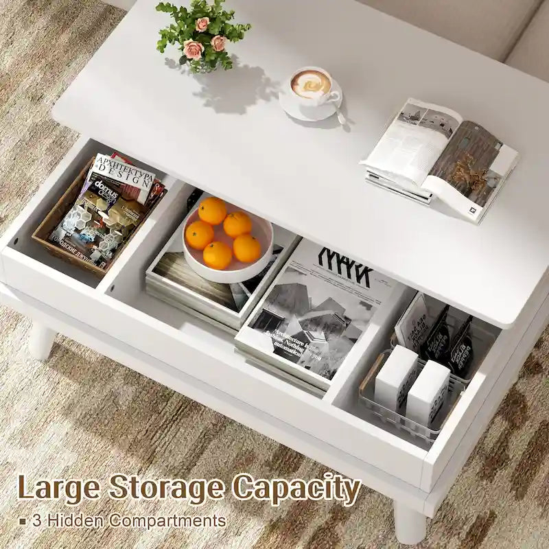 Table basse en bois avec compartiment de rangement caché