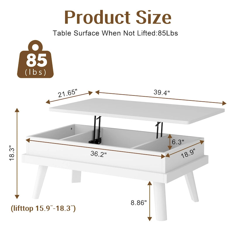 Table basse en bois avec compartiment de rangement caché