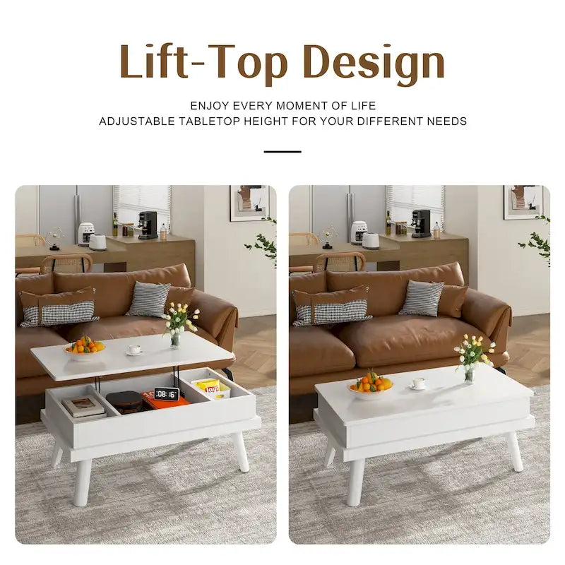 Table basse en bois avec compartiment de rangement caché