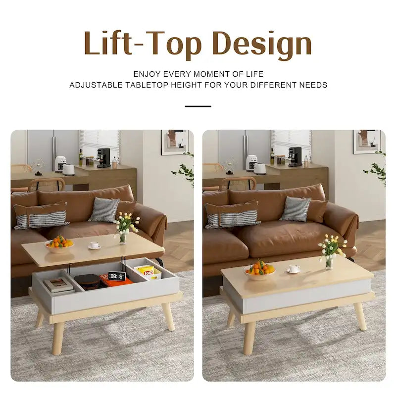 Table basse en bois avec compartiment de rangement caché