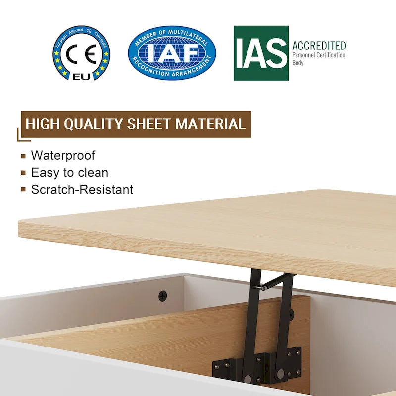 Table basse en bois avec compartiment de rangement caché