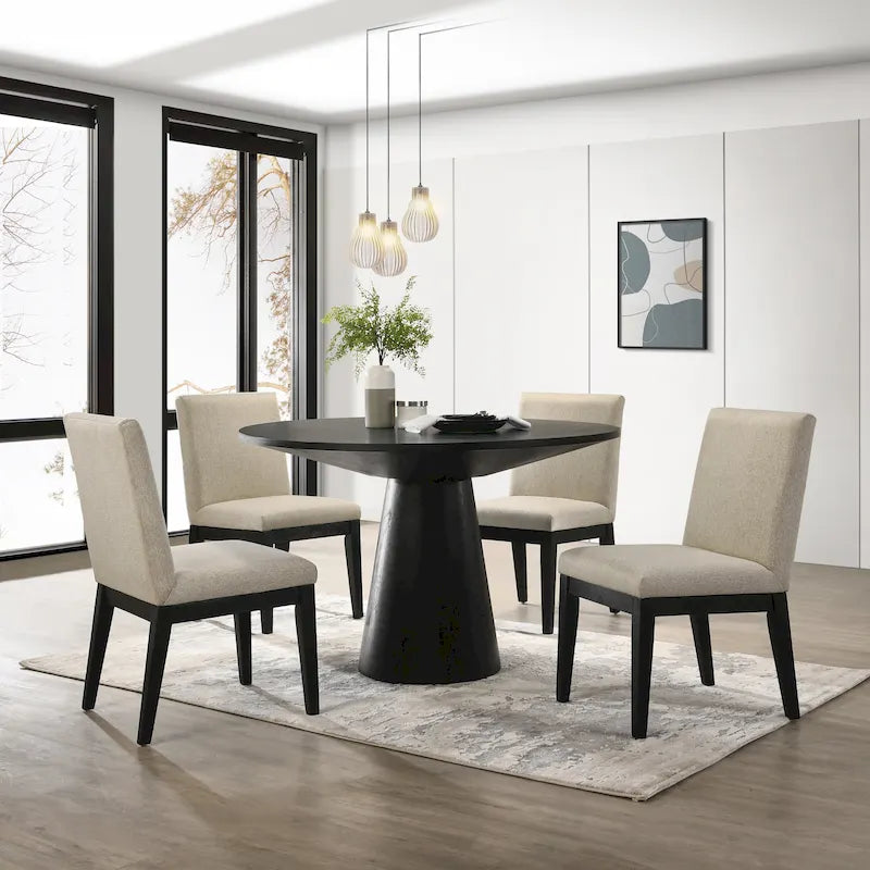 Table à manger ronde sur pied contemporaine avec 4 chaises