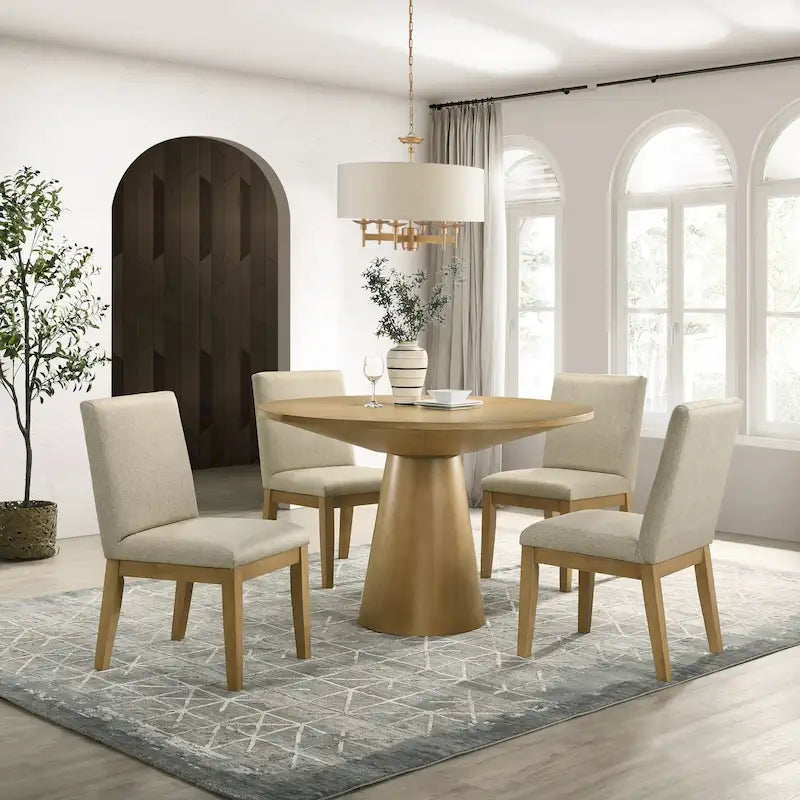 Table à manger ronde sur pied contemporaine avec 4 chaises