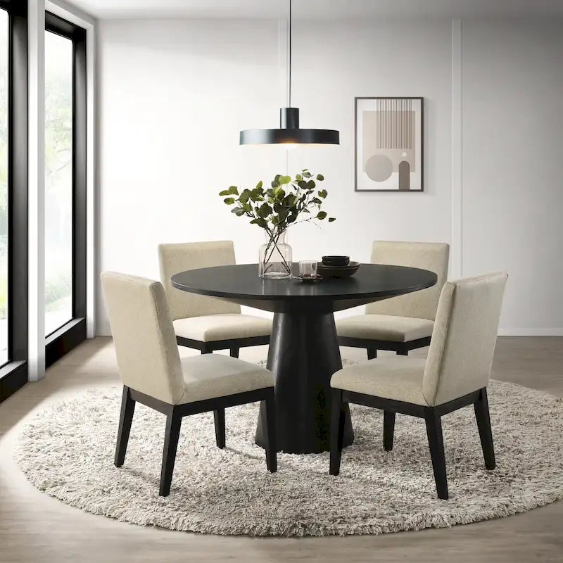 Table à manger ronde sur pied contemporaine avec 4 chaises
