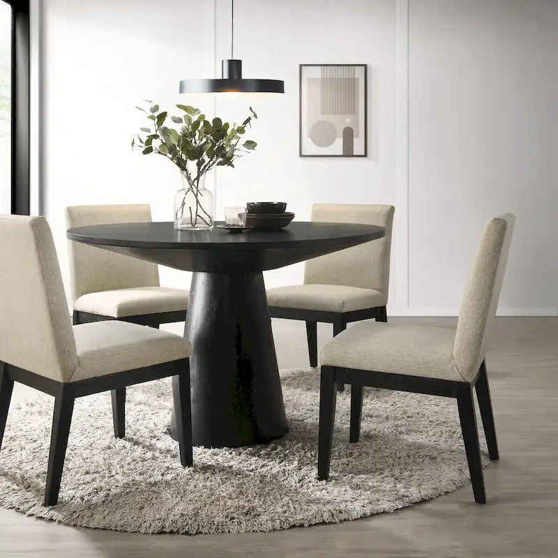 Table à manger ronde sur pied contemporaine avec 4 chaises