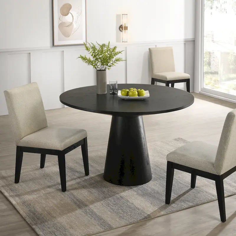 Table à manger ronde sur pied contemporaine avec 4 chaises