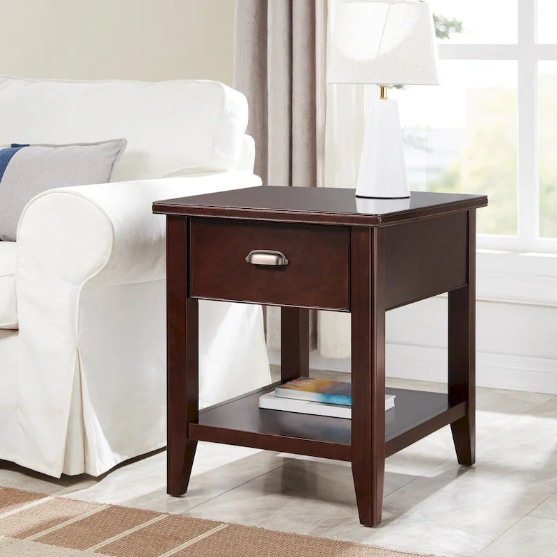 20 in. Solid Wood End Table with Shelf and Drawer