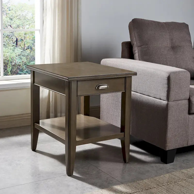 20 in. Solid Wood End Table with Shelf and Drawer