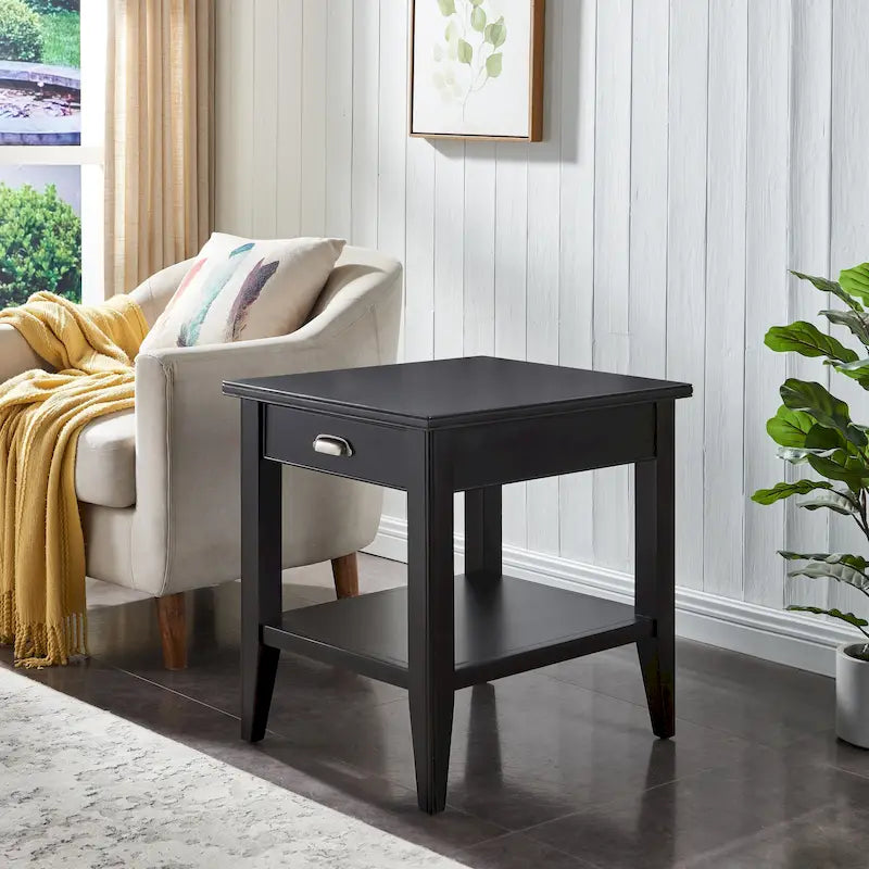 20 in. Solid Wood End Table with Shelf and Drawer