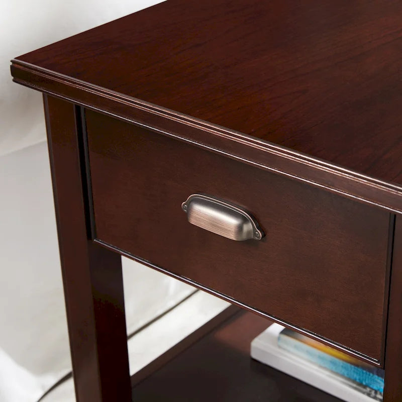 Table d'appoint en bois massif de 20 po avec étagère et tiroir