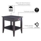 Table d'appoint en bois massif de 20 po avec étagère et tiroir