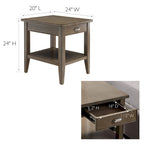 Table d'appoint en bois massif de 20 po avec étagère et tiroir