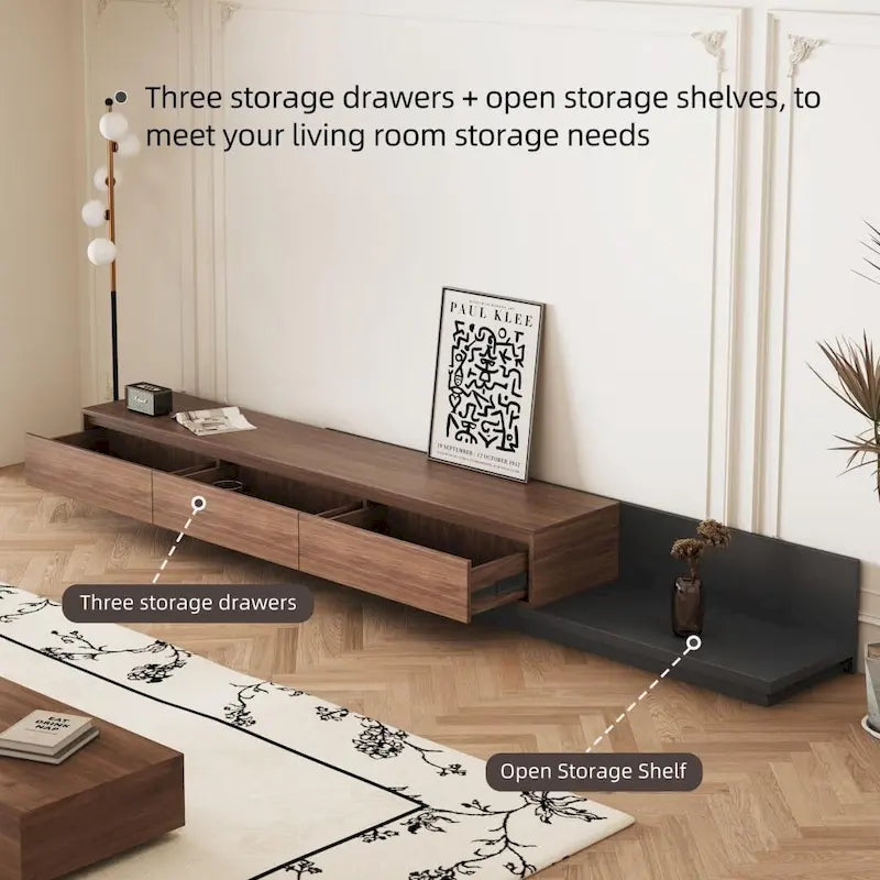 Meuble TV moderne extensible de 300 cm avec 3 tiroirs