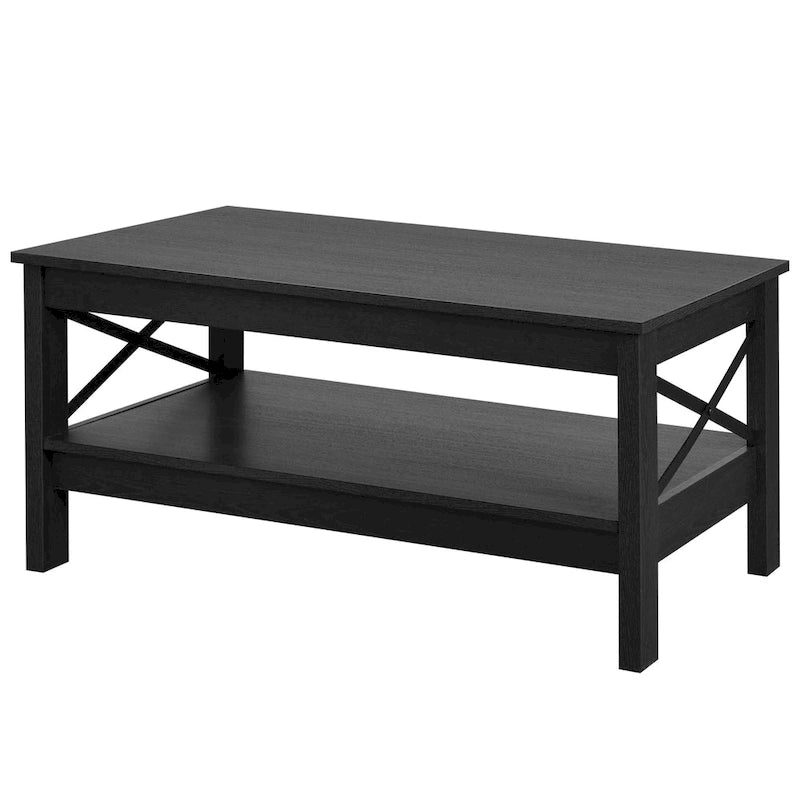 Table basse d'appoint en bois style rustique avec grande étagère de rangement