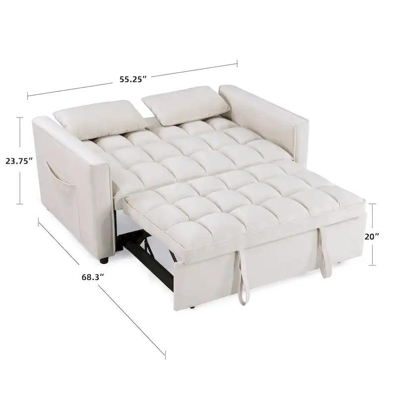 Canapé-lit convertible capitonné escamotable de 55 po