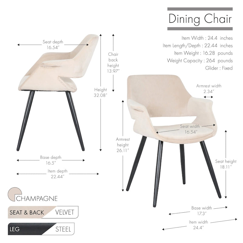 Chaise de salle à manger en velours de style Mid-Century