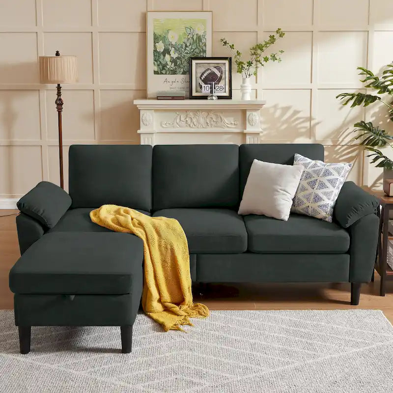 Canapé d'angle de 79,72 po avec pouf de rangement
