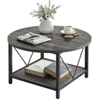 Table basse ronde à 2 niveaux de style industriel avec étagère