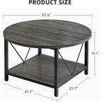 Table basse ronde à 2 niveaux de style industriel avec étagère