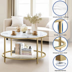 Table basse ronde à 2 niveaux de style industriel avec étagère