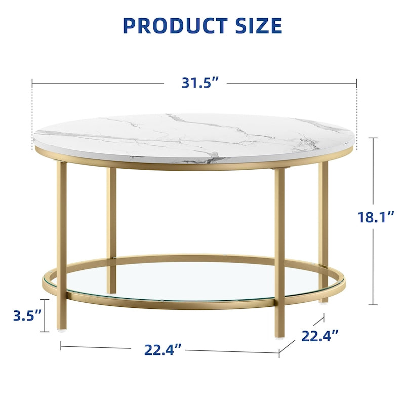 Table basse ronde à 2 niveaux de style industriel avec étagère