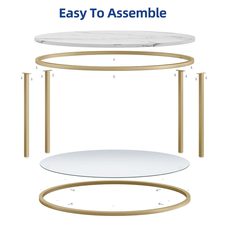 Table basse ronde à 2 niveaux de style industriel avec étagère