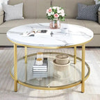 Table basse ronde à 2 niveaux de style industriel avec étagère