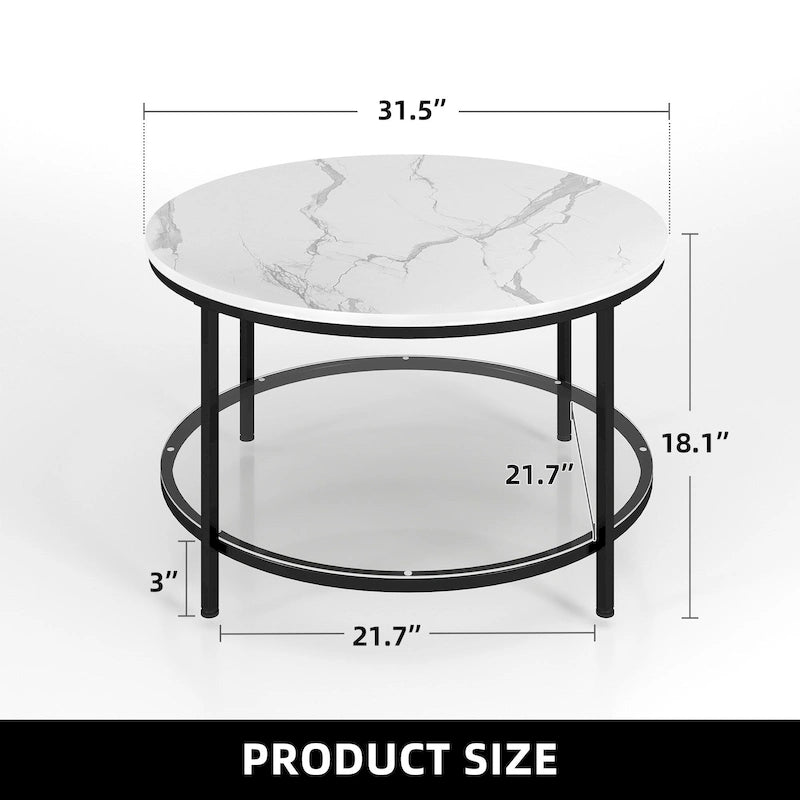 Table basse ronde à 2 niveaux de style industriel avec étagère