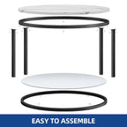 Table basse ronde à 2 niveaux de style industriel avec étagère