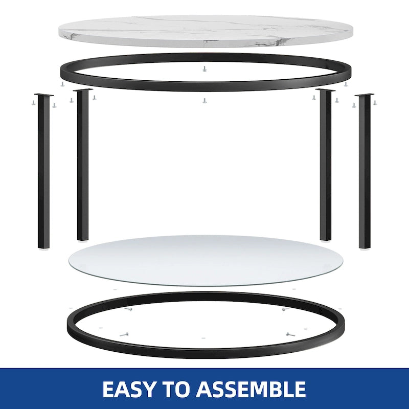 Table basse ronde à 2 niveaux de style industriel avec étagère