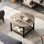 Table basse ronde à 2 niveaux de style industriel avec étagère