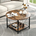 Table basse ronde à 2 niveaux de style industriel avec étagère