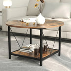 Table basse ronde à 2 niveaux de style industriel avec étagère