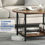 Table basse ronde à 2 niveaux de style industriel avec étagère
