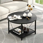 Table basse ronde à 2 niveaux de style industriel avec étagère