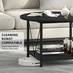 Table basse ronde à 2 niveaux de style industriel avec étagère