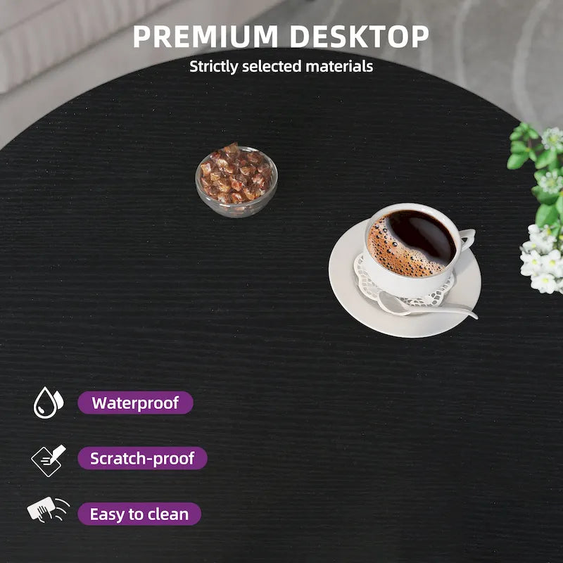 Table basse ronde à 2 niveaux de style industriel avec étagère