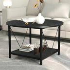 Table basse ronde à 2 niveaux de style industriel avec étagère