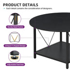 Table basse ronde à 2 niveaux de style industriel avec étagère