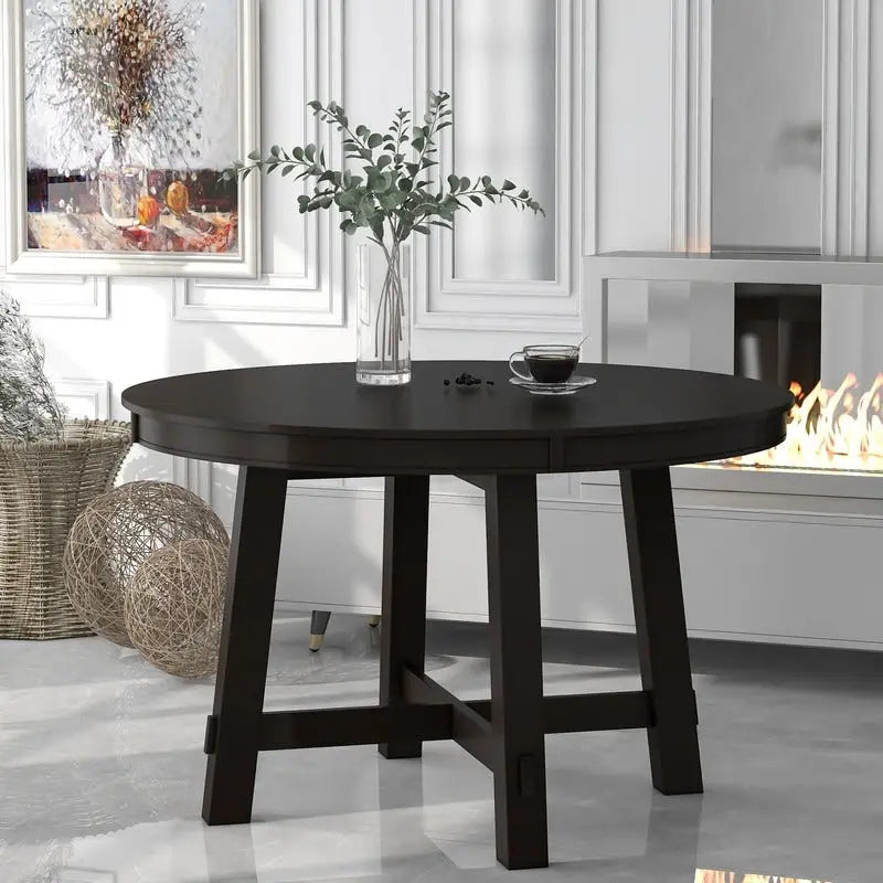 Table de salle à manger ronde de style ferme extensible avec rallonge de 40,6 cm