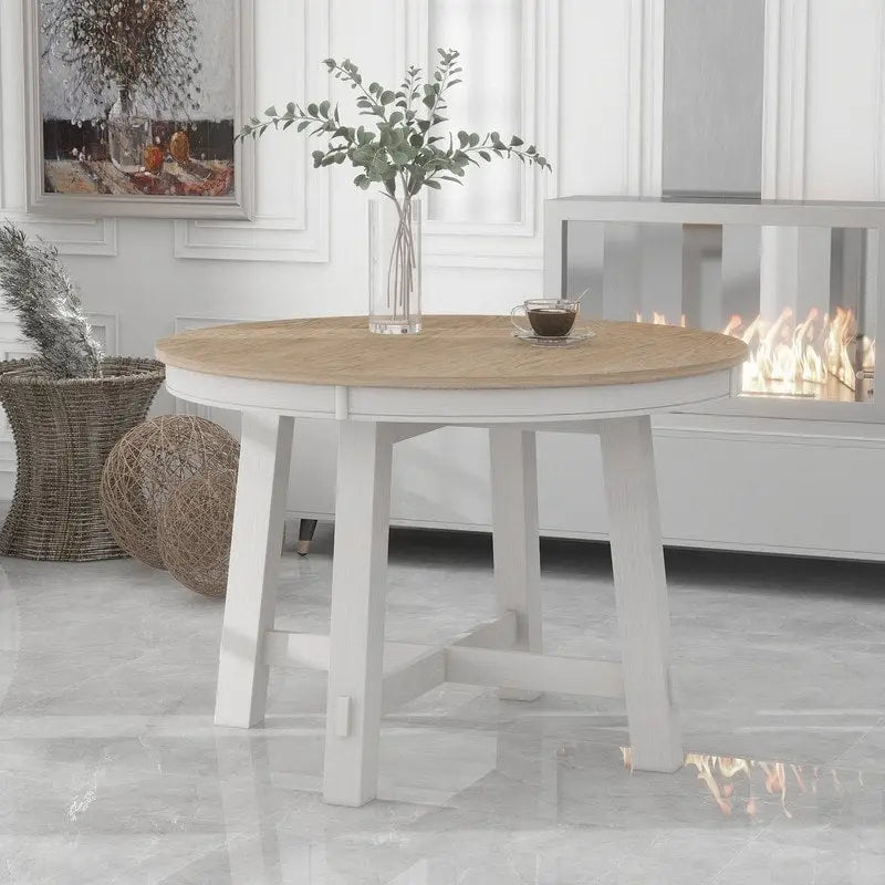 Table de salle à manger ronde de style ferme extensible avec rallonge de 40,6 cm