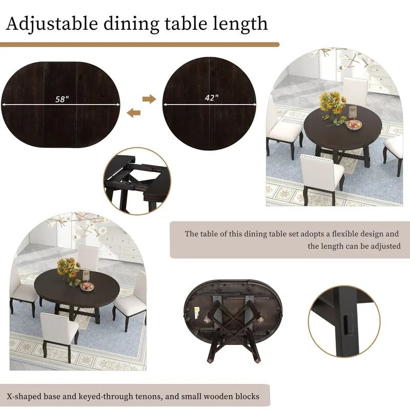 Table de salle à manger ronde de style ferme extensible avec rallonge de 40,6 cm