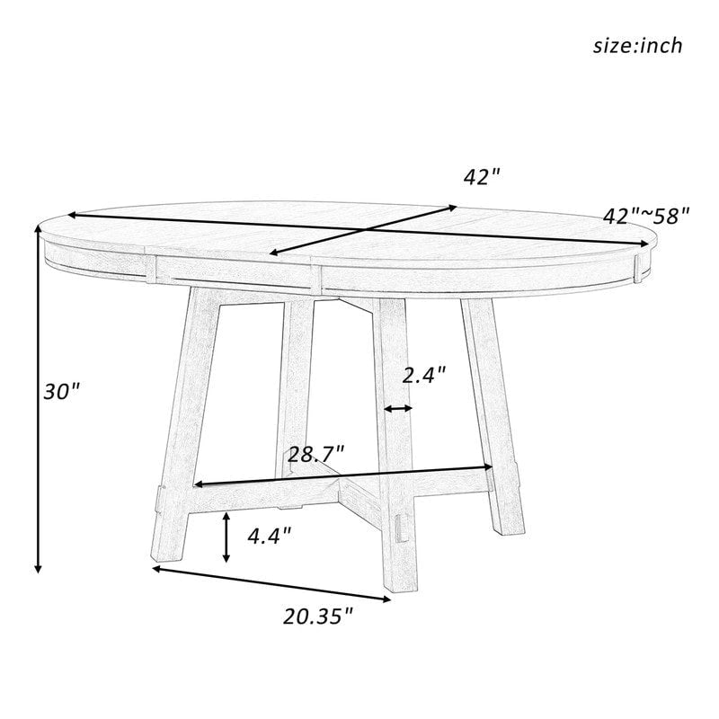 Table de salle à manger ronde de style ferme extensible avec rallonge de 40,6 cm